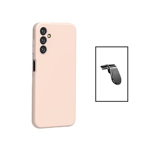 Kit Support Magnétique L Safe Driving Voiture + Coque Silicone Liquide Pour Samsung Galaxy A14 5g - Rose