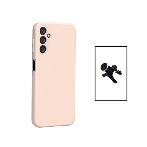 Kit Support Magnétique Renforcé De Voiture + Coque Silicone Liquide Pour Samsung Galaxy A14 5g - Rose