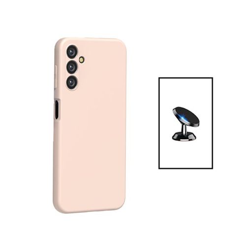Kit Support Magnétique De Voiture + Coque Silicone Liquide Pour Samsung Galaxy A14 5g - Rose