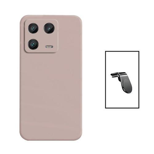 Kit Support Magnétique L Safe Driving Voiture + Coque Silicone Liquide Pour Xiaomi 13 Pro - Rose