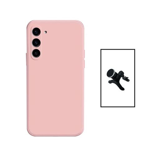 Kit Support Magnétique Renforcé De Voiture + Coque Silicone Liquide Pour Samsung Galaxy A34 5g - Rose