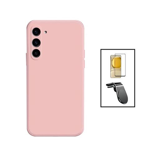 Kit Film Verre Trempé 5d Full Cover + Coque Silicone Liquide + Support Magnétique L Safe Driving Voiture Pour Samsung Galaxy A34 5g - Rose