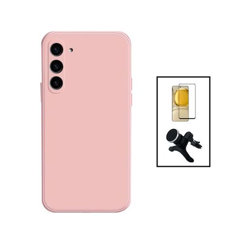 Kit Film Verre Trempé 5d Full Cover + Coque Silicone Liquide + Support Magnétique De Voiture Renforcé Pour Samsung Galaxy A34 5g - Rose