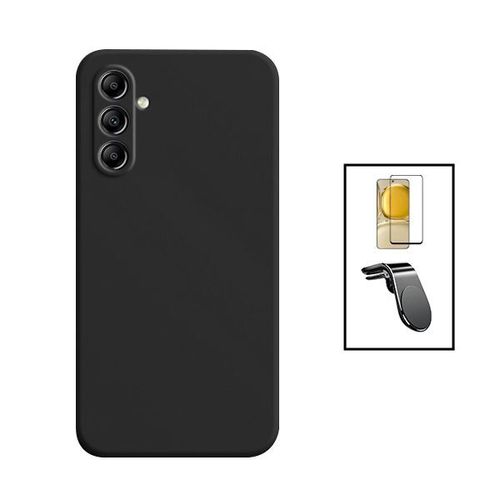 Kit Film Verre Trempé 5d Full Cover + Coque Silicone Liquide + Support Magnétique L Safe Driving Voiture Pour Samsung Galaxy A34 5g - Noir