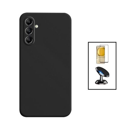 Kit Film Verre Trempé 5d Full Cover + Coque Silicone Liquide + Support Magnétique De Voiture Pour Samsung Galaxy A34 5g - Noir