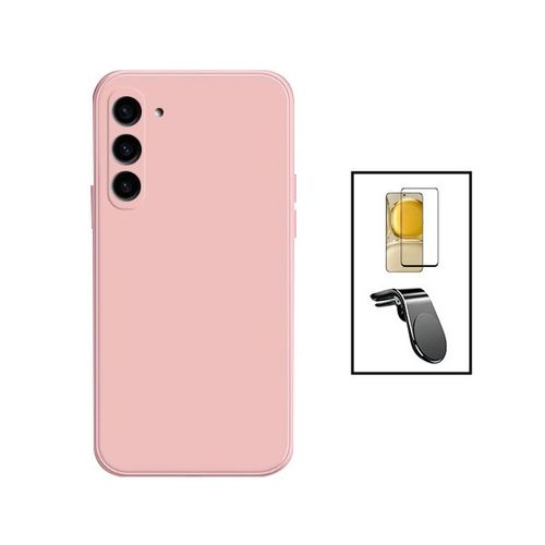 Kit Film Verre Trempé 5d Full Cover + Coque Silicone Liquide + Support Magnétique L Safe Driving Voiture Pour Samsung Galaxy A54 5g - Rose