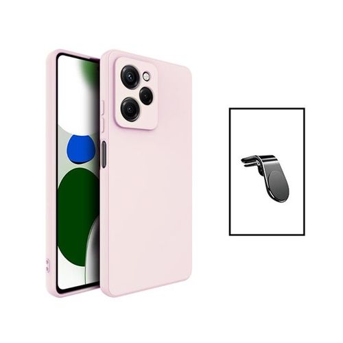 Kit Support Magnétique L Safe Driving Voiture + Coque Silicone Liquide Pour Xiaomi Poco X5 Pro - Rose