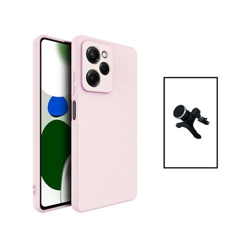Kit Support Magnétique Renforcé De Voiture + Coque Silicone Liquide Pour Xiaomi Poco X5 Pro - Rose