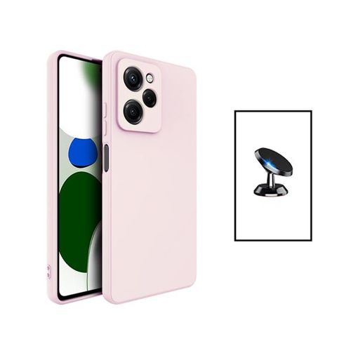 Kit Support Magnétique De Voiture + Coque Silicone Liquide Pour Xiaomi Poco X5 Pro - Rose