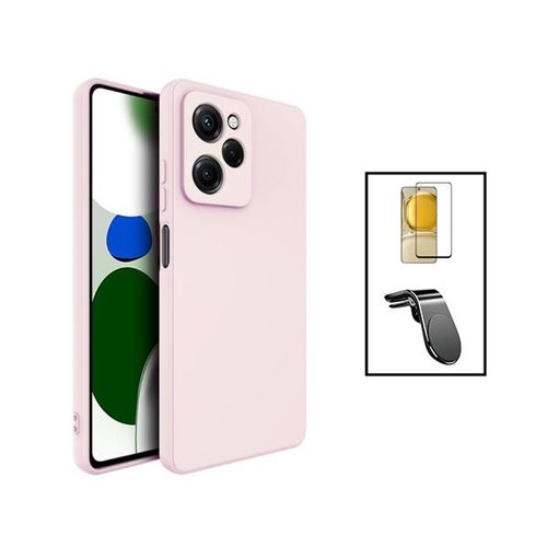 Kit Film Verre Trempé 5d Full Cover + Coque Silicone Liquide + Support Magnétique L Safe Driving Voiture Pour Xiaomi Poco X5 Pro - Rose