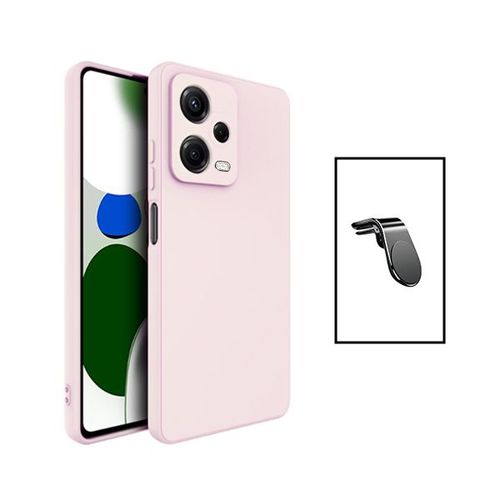 Kit Support Magnétique L Safe Driving Voiture + Coque Silicone Liquide Pour Xiaomi Poco X5 - Rose