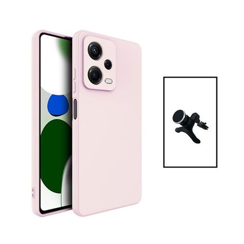 Kit Support Magnétique Renforcé De Voiture + Coque Silicone Liquide Pour Xiaomi Poco X5 - Rose