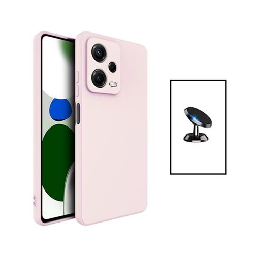 Kit Support Magnétique De Voiture + Coque Silicone Liquide Pour Xiaomi Poco X5 - Rose