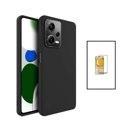 Kit Film Verre Trempé 5d Full Cover + Coque Silicone Liquide Pour Xiaomi Poco X5 - Noir
