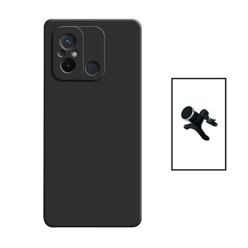 Kit Support Magnétique Renforcé De Voiture + Coque Silicone Liquide Pour Xiaomi Redmi 12c - Noir