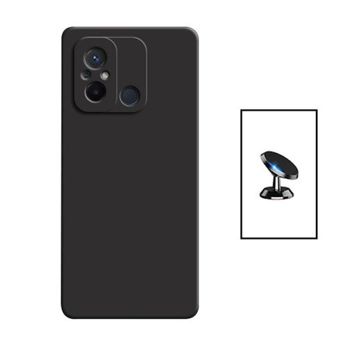 Kit Support Magnétique De Voiture + Coque Silicone Liquide Pour Xiaomi Redmi 12c - Noir
