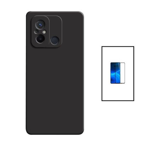 Kit Film Verre Trempé 5d Full Cover + Coque Silicone Liquide Pour Xiaomi Redmi 12c - Noir