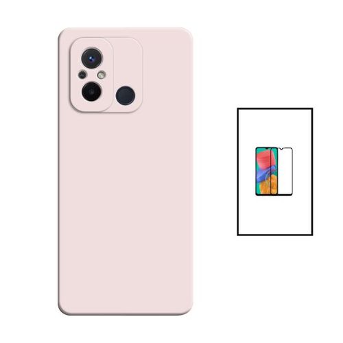 Kit Film Verre Trempé 5d Full Cover + Coque Silicone Liquide Pour Xiaomi Redmi 12c - Rose