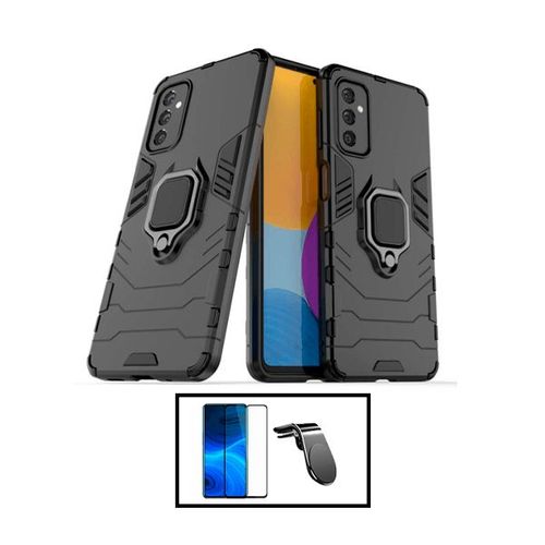 Kit Film Verre Trempé 5d Full Cover + Coque 3x1 Military Defender + Support Magnétique L Safe Driving Voiture Pour Samsung Galaxy A14 - Noir