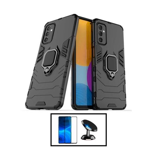 Kit Film Verre Trempé 5d Full Cover + Coque 3x1 Military Defender + Support Magnétique De Voiture Pour Samsung Galaxy A14 - Noir