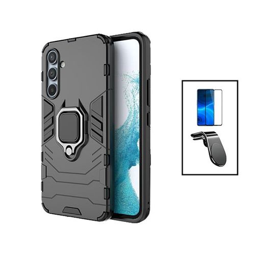 Kit Film Verre Trempé 5d Full Cover + Coque 3x1 Military Defender + Support Magnétique L Safe Driving Voiture Pour Samsung Galaxy A14 - Noir