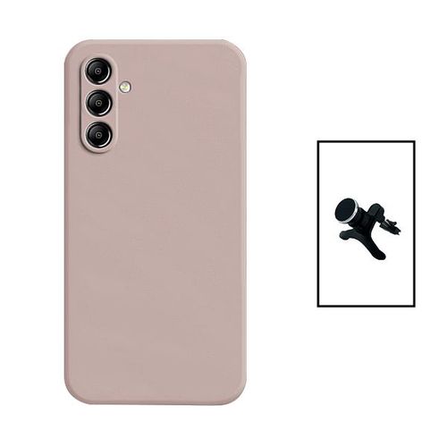 Kit Support Magnétique Renforcé De Voiture + Coque Silicone Liquide Pour Samsung Galaxy A24 4g - Rose