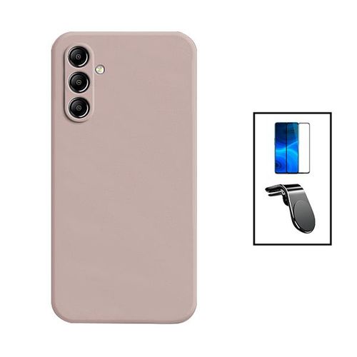 Kit Film Verre Trempé 5d Full Cover + Coque Silicone Liquide + Support Magnétique L Safe Driving Voiture Pour Samsung Galaxy A24 4g - Rose