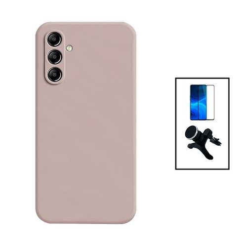 Kit Film Verre Trempé 5d Full Cover + Coque Silicone Liquide + Support Magnétique De Voiture Renforcé Pour Samsung Galaxy A24 4g - Rose