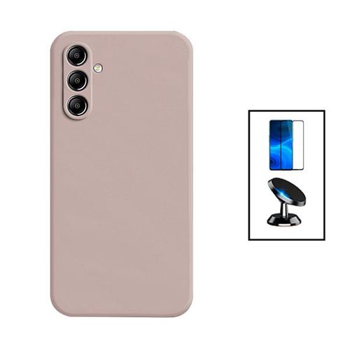 Kit Film Verre Trempé 5d Full Cover + Coque Silicone Liquide + Support Magnétique De Voiture Pour Samsung Galaxy A24 4g - Rose