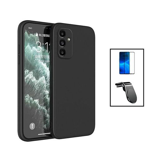 Kit Film Verre Trempé 5d Full Cover + Coque Silicone Liquide + Support Magnétique L Safe Driving Voiture Pour Samsung Galaxy A24 4g - Noir