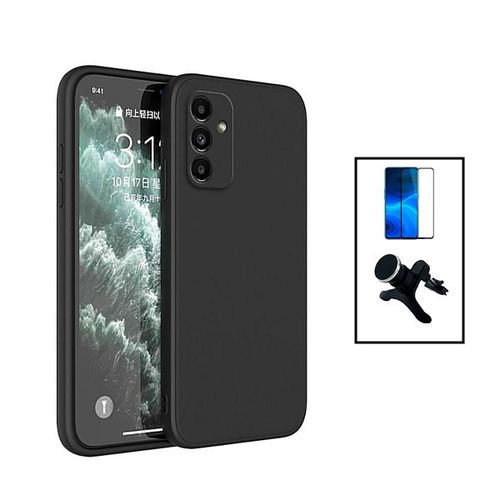 Kit Film Verre Trempé 5d Full Cover + Coque Silicone Liquide + Support Magnétique De Voiture Renforcé Pour Samsung Galaxy A24 4g - Noir