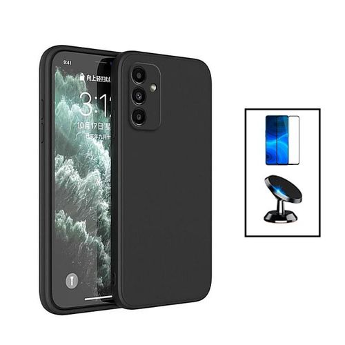 Kit Film Verre Trempé 5d Full Cover + Coque Silicone Liquide + Support Magnétique De Voiture Pour Samsung Galaxy A24 4g - Noir