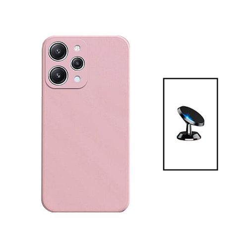 Kit Support Magnétique De Voiture + Coque Silicone Liquide Pour Xiaomi Redmi 12 - Rose