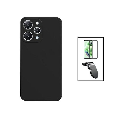 Kit Film Verre Trempé 5d Full Cover + Coque Silicone Liquide + Support Magnétique L Safe Driving Voiture Pour Xiaomi Redmi 12 - Noir
