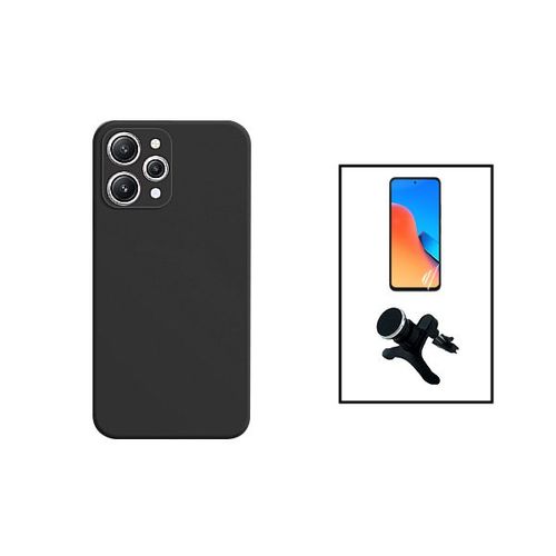 Kit Film Hydrogel Full Cover Avant + Coque Silicone Liquide + Support Magnétique De Voiture Renforcé Pour Xiaomi Redmi 12 - Noir