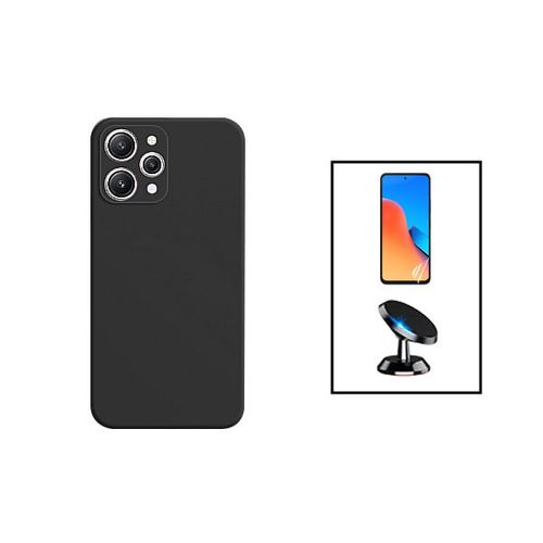 Kit Film Hydrogel Full Cover Avant + Coque Silicone Liquide + Support Magnétique De Voiture Pour Xiaomi Redmi 12 - Noir