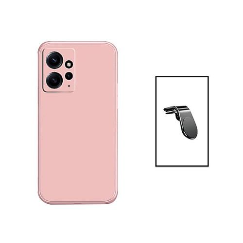 Kit Support Magnétique L Safe Driving Voiture + Coque Silicone Liquide Pour Xiaomi Redmi Note 12 4g - Rose