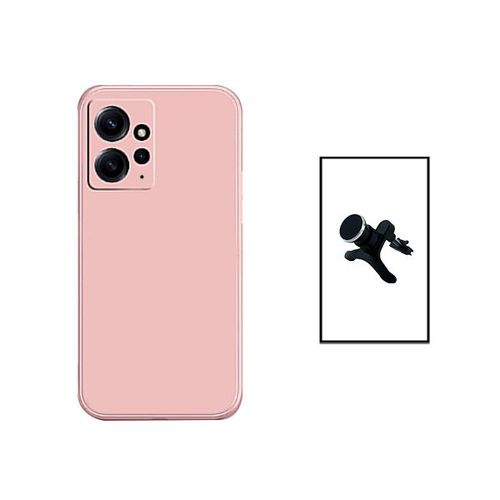 Kit Support Magnétique Renforcé De Voiture + Coque Silicone Liquide Pour Xiaomi Redmi Note 12 4g - Rose