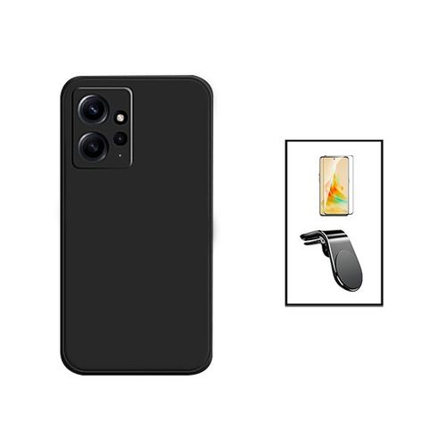 Kit Film Verre Trempé 5d Full Cover + Coque Silicone Liquide + Support Magnétique L Safe Driving Voiture Pour Xiaomi Redmi Note 12 4g - Noir