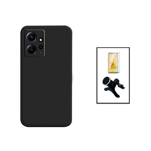 Kit Film Verre Trempé 5d Full Cover + Coque Silicone Liquide + Support Magnétique De Voiture Renforcé Pour Xiaomi Redmi Note 12 4g - Noir