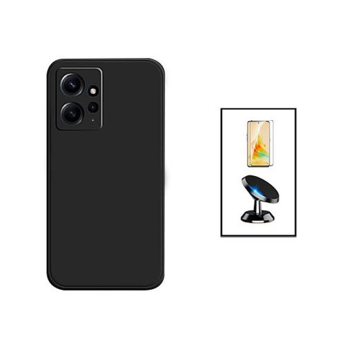 Kit Film Verre Trempé 5d Full Cover + Coque Silicone Liquide + Support Magnétique De Voiture Pour Xiaomi Redmi Note 12 4g - Noir