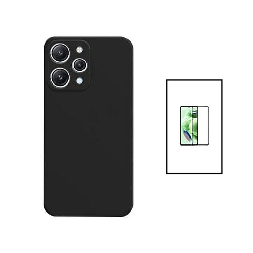 Kit Film Verre Trempé 5d Full Cover + Coque Silicone Liquide Pour Xiaomi Redmi 12 - Noir