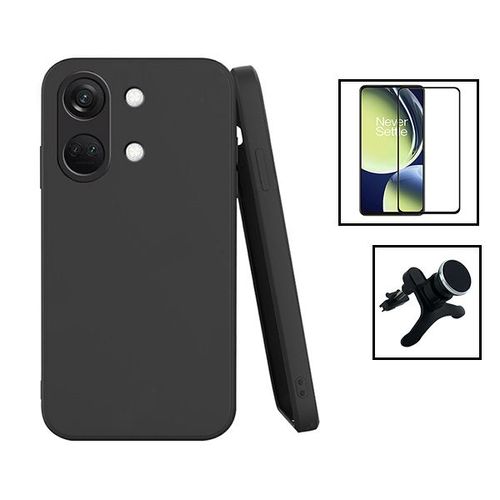 Kit Film Verre Trempé 5d Full Cover + Coque Silicone Liquide + Support Magnétique De Voiture Renforcé Pour Oneplus Ace 2v - Noir