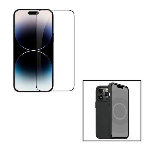 Kit Film Verre Trempé 5d Full Cover + Coque Silicone Liquide Pour Apple Iphone 15 Plus - Noir