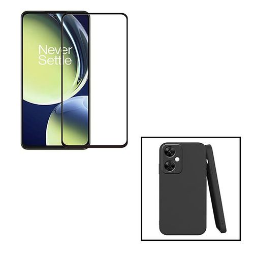 Kit Film Verre Trempé 5d Full Cover + Coque Silicone Liquide Pour Oneplus Nord N30 - Noir