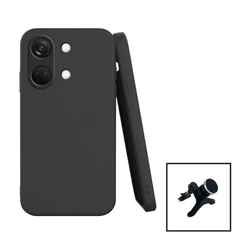 Kit Support Magnétique Renforcé De Voiture + Coque Silicone Liquide Pour Oneplus Ace 2v - Noir