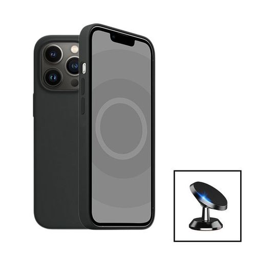 Kit Support Magnétique De Voiture + Coque Silicone Liquide Pour Apple Iphone 15 Plus - Noir