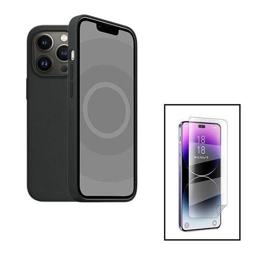 Kit Film Hydrogel Full Cover Avant + Coque Silicone Liquide Pour Apple Iphone 15 Plus - Noir