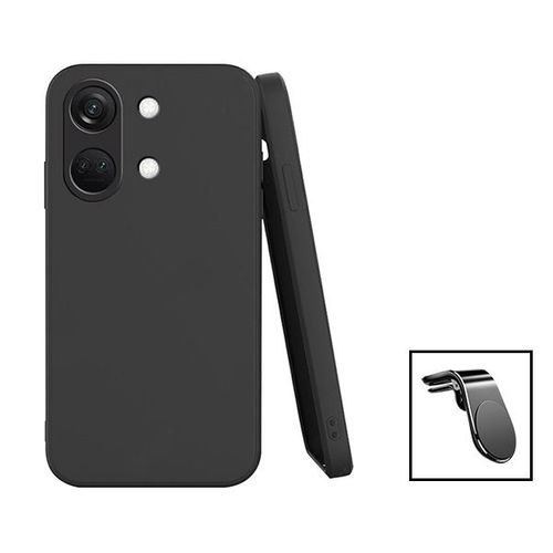 Kit Support Magnétique L Safe Driving Voiture + Coque Silicone Liquide Pour Oneplus Ace 2v - Noir