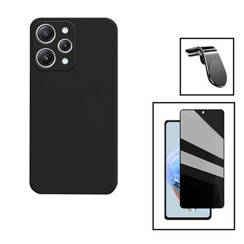Kit Film Verre Trempé 5d Anti-Spy + Coque Silicone Liquide + Support Magnétique L Safe Driving Voiture Pour Xiaomi Redmi 12 - Noir